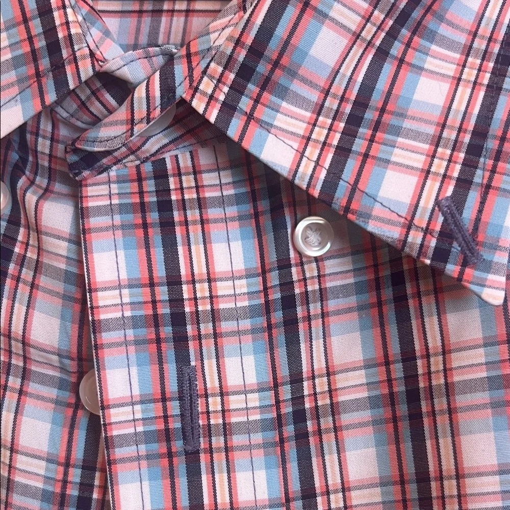 Roundtree & Yorke Red, Teal& White Plaid Button-Down Shirt short sleeved - Picture 4 of 8